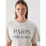 Lcw Vision Gri Bisiklet Yaka Paris Baskılı Oversize Kadın Tişört