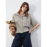 Lcw Vision Haki Crop Keten Karışımlı Kadın Gömlek
