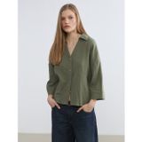 Lcw Vision Haki Dokulu Oversize Kadın Gömlek