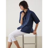 Lcw Vision İndigo Oversize %100 Keten Kadın Gömlek