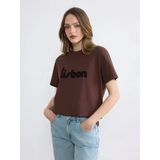 Lcw Vision Kahverengi Bisiklet Yaka Lisbon Baskılı Kadın Tişört