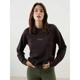 Lcw Vision Kahverengi Bisiklet Yaka Nakışlı Oversize Kadın Sweatshirt