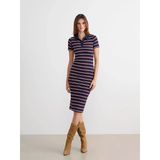 Lcw Vision Karışık Gömlek Yaka Çizgili Bodycon Elbise