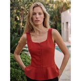 Lcw Vision Kırmızı Kare Yaka Düğmeli Peplum Bluz