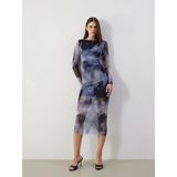 Lcw Vision Lacivert Bisiklet Yaka Batik Desenli Kadın Bodycon Elbise