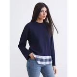Lcw Vision Lacivert Ekose Oversize Soft Touch Kadın Sweatshirt