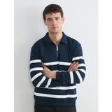 Lcw Vision Lacivert Polo Yaka Çizgili Erkek Kalın Sweatshirt