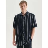 Lcw Vision Lacivert Regular Fit Kısa Kollu Çizgili Erkek Gömlek - 2XL