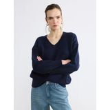 Lcw Vision Lacivert V Yaka Oversize Kadın Triko Kazak