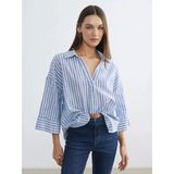 Lcw Vision Mavi Çizgili Oversize Poplin Kadın Gömlek