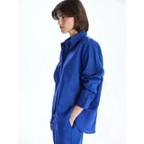 Lcw Vision Mavi Oversize %100 Keten Kadın Gömlek