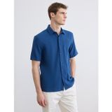 Lcw Vision Mavi Regular Fit Keten Görünümlü Erkek Gömlek