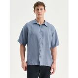 Lcw Vision Mavi Regular Fit Kısa Kollu %100 Keten Erkek Gömlek