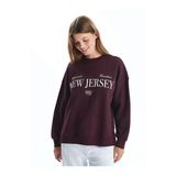 Lcw Vision Mürdüm Bisiklet Yaka Baskılı Oversize Kadın Kalın Sweatshirt