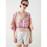 Lcw Vision Pembe Kruvaze Yaka Desenli Modal Karışımlı Crop Bluz