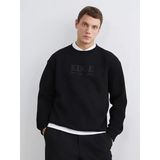Lcw Vision Siyah Bisiklet Yaka Baskılı Erkek Kalın Sweatshirt