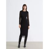 Lcw Vision Siyah Bisiklet Yaka Büzgülü Bodycon Elbise