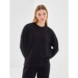 Lcw Vision Siyah Bisiklet Yaka Oversize Kadın Sweatshirt
