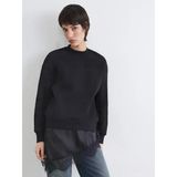 Lcw Vision Siyah Dantel Detaylı Oversize Kadın Kalın Sweatshirt