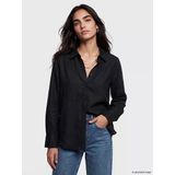 Lcw Vision Siyah Oversize Kadın %100 Keten Gömlek