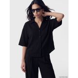 Lcw Vision Siyah Oversize Poplin Kadın Gömlek
