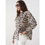 Lcw Vision Siyah Zebra Desenli Oversize Kadın Gömlek
