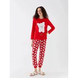 Lcw Young Kırmızı Bisiklet Yaka Nakışlı Polar Kadın Pijama Takımı