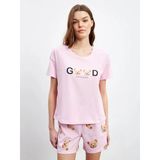 Lcw Young Pembe Ayı Teddy Baskılı Kadın Şortlu Pijama Takımı