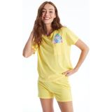 Lcw Young Sarı Bisiklet Yaka Baskılı Kısa Kollu Kadın Şortlu Pijama Takımı