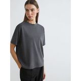 Lcwaıkıkı Basic Antrasit Bisiklet Yaka Oversize Kadın Tişört