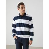 Lcwaıkıkı Basic Lacivert Polo Yaka Uzun Kollu Çizgili Erkek Sweatshirt