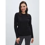 Lcwaıkıkı Basic siyah Bisiklet Yaka Kendinden Desenli Uzun Kollu Kadın Triko Kazak - XL