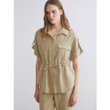 Lcwaıkıkı Classic Bej Oversize Modal Karışımlı Kadın Gömlek