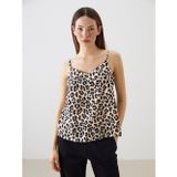 Lcwaıkıkı Classic Bej V Yaka Leopar Desenli İp Askılı Bluz