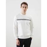 Lcwaıkıkı Classic Beyaz Bisiklet Yaka Baskılı Erkek Kalın Sweatshirt