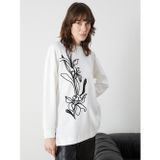 Lcwaıkıkı Classic Beyaz Bisiklet Yaka Baskılı Oversize Kadın Tunik