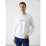 Lcwaıkıkı Classic Beyaz Bisiklet Yaka Uzun Kollu Baskılı Erkek Sweatshirt