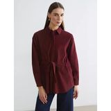 Lcwaıkıkı Classic Bordo Beli Kuşaklı Kadın Kadife Gömlek Tunik