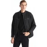 Lcwaıkıkı Classic Gri Biker Yaka Deri Görünümlü Erkek Mont - 3XL
