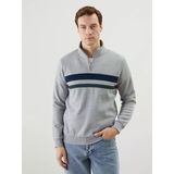 Lcwaıkıkı Classic Gri Dik Yaka Uzun Kollu Çizgili Erkek Sweatshirt