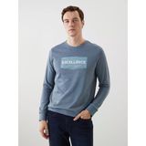 Lcwaıkıkı Classic İndigo Bisiklet Yaka Uzun Kollu Baskılı Erkek Sweatshirt