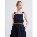 Lcwaıkıkı Classic İndigo Kare Yaka Beli Kemerli Jean Salopet Elbise