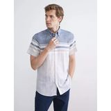 Lcwaıkıkı Classic İndigo Regular Fit Kısa Kollu Çizgili Armürlü Erkek Gömlek