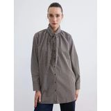 Lcwaıkıkı Classic Kahverengi Bebe Yaka Ekose Oversize Kadın Gömlek Tunik