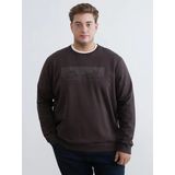 Lcwaıkıkı Classic Kahverengi Büyük Beden Bisiklet Yaka Baskılı Erkek Kalın Sweatshirt