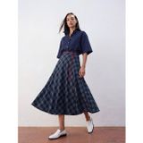 Lcwaıkıkı Classic Lacivert Beli Lastikli Ekose Kloş Etek