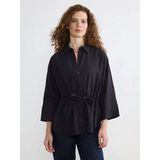 Lcwaıkıkı Classic Lacivert Çizgili Bağlamalı Oversize Kadın Gömlek