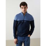 Lcwaıkıkı Classic Lacivert Dik Yaka Uzun Kollu Renk Bloklu Erkek Sweatshirt