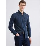 Lcwaıkıkı Classic Lacivert Regular Fit Çizgili Erkek Keten Karışımlı Gömlek