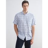 Lcwaıkıkı Classic Lacivert Regular Fit Kısa Kollu Çizgili Poplin Erkek Gömlek
